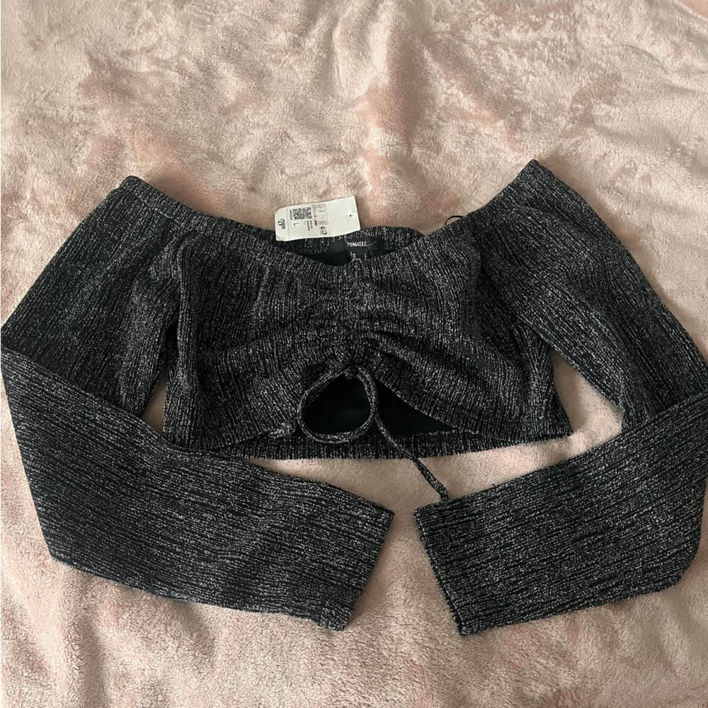 Forever 21 Shimmering Black Off Shoulder Crop